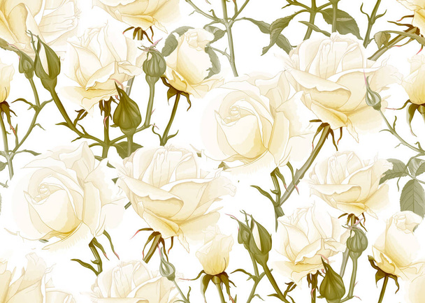 Розы и весенние цветы бесшовный узор
 - Вектор,изображение