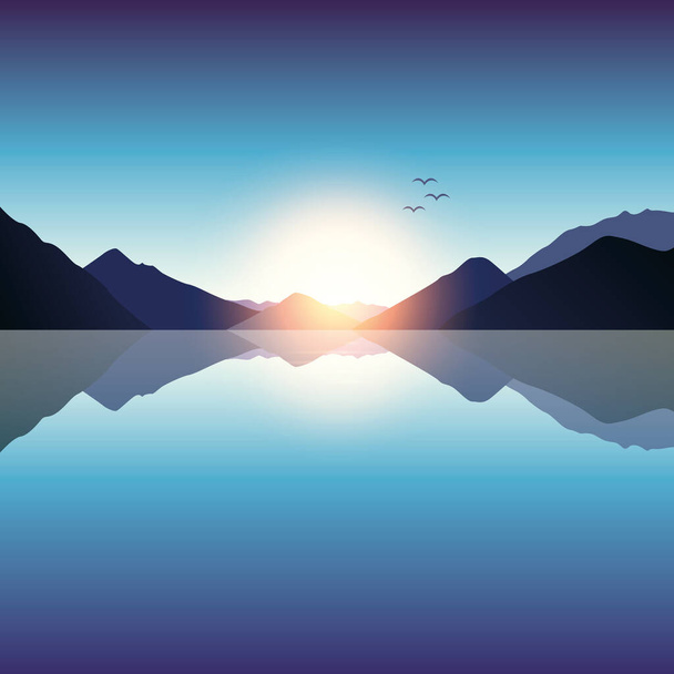 romantic sunset on blue mountain and ocean landscape - Vector, Image