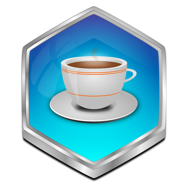 Bouton bleu brillant avec une tasse de café - illustration 3D
 - Photo, image