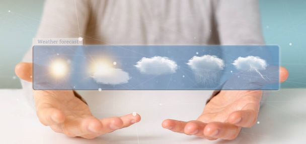 Businessman holding a Weather Forecast widget 3d rendering - Фото, зображення