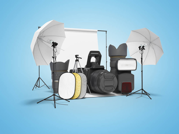 Concept studio equipment softboxes photo umbrella reflectors 3d  - Photo, Image