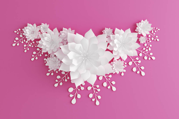 Paper flowers. Wedding decorations, background for the design of your printing products, Wallpaper. 3d illustration, 3d rendering. - Φωτογραφία, εικόνα