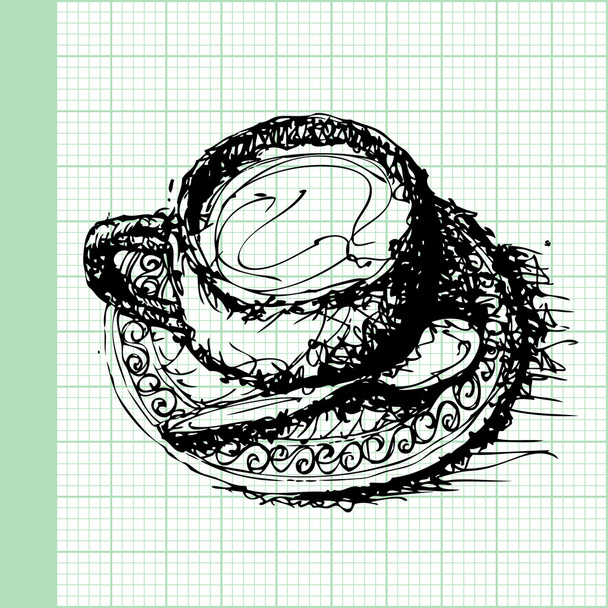 Vázlat kávé négyzetrácsos vektoros rajz - Vektor, kép