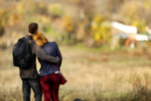 blur couple in love outdoors in autumn. - Foto, Imagem