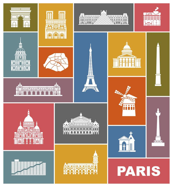 Pariisin arkkitehtoniset ja historialliset nähtävyydet. Laadukkaiden kuvakkeiden sarja
 - Vektori, kuva