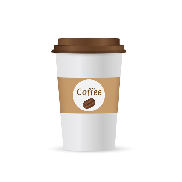 Feche o café take-out com tampa marrom e suporte de copo. Isolado em fundo branco. Ilustração vetorial
 - Vetor, Imagem