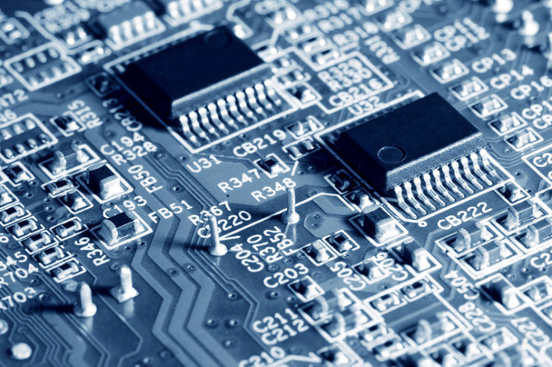 Close-up electronic circuit board with micro chips - Φωτογραφία, εικόνα