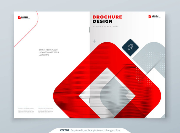 Red Brochure Design. A4 Cover Template for Brochure, Report, Catalog, Magazine. Brochure Layout with Bright Color Shapes and Abstract Photo on Background. Modern Brochure concept - Vector, Image