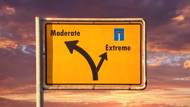 Street Sign the Way to Moderate versus Extreme - Felvétel, videó