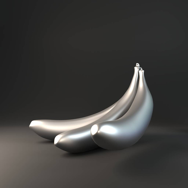 Single Silver Banana Isolated on Dark background. 3D Render - Photo, Image