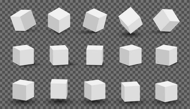 白いキューブセット。影のある3D抽象ボックス。幾何学的集合. - ベクター画像