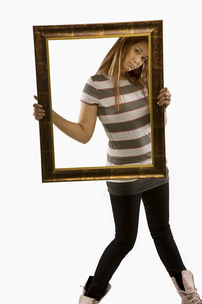 Woman Posing With Picture Frame - Valokuva, kuva