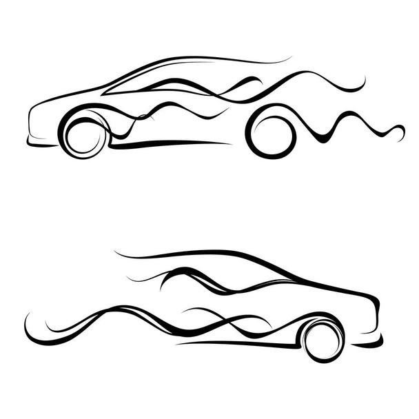 abstraktes Bild eines Autos. Linien und Wellen Silhouette eines Autos. Vecto - Vektor, Bild