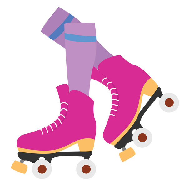 Pink roller skates, illustration, vector on white background. - Vector, Image