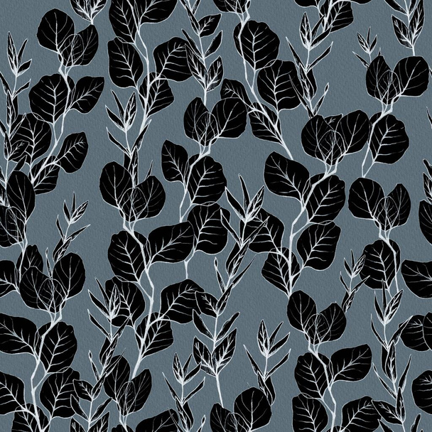 Floral seamless black and blue pattern - Фото, зображення