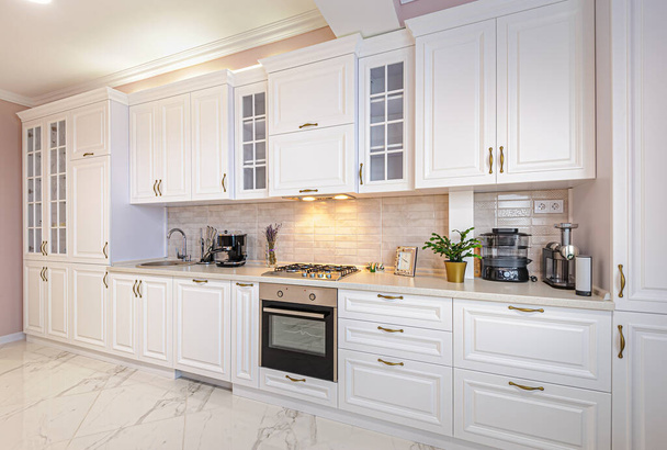Luxury modern white kitchen interior - Photo, Image
