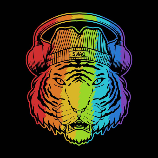 Tiger headphone ilustração colorida
 - Vetor, Imagem