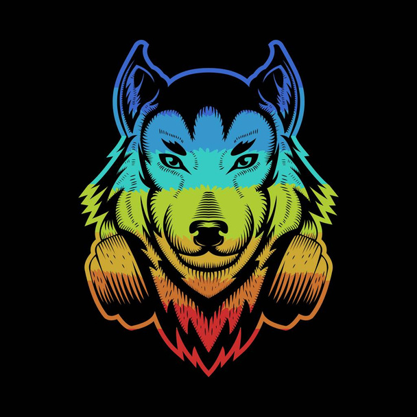 Wolf headphone colorful vector illustration - Vector, Image