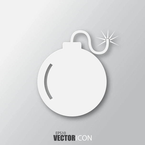 Icono de bomba en estilo blanco con sombra aislada sobre fondo gris
 - Vector, imagen