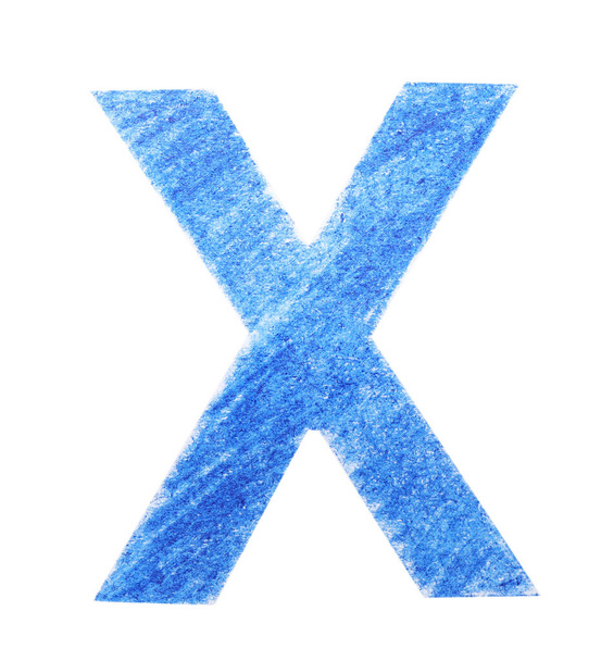 Letter X written with blue pencil on white background, top view - Фото, зображення