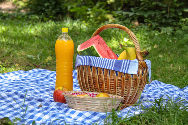 Pareja feliz disfrutar de un picnic en el parque - Foto, imagen