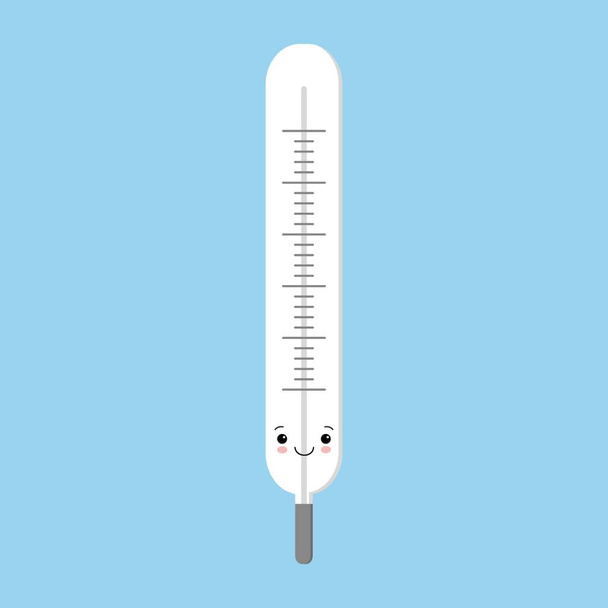 Lustige Kawaii Medical Thermometer Cartoon-Figur. flacher Designstil. - Vektor, Bild
