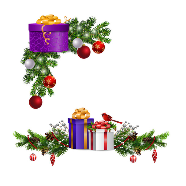 Decorações de Natal com abeto e decorações
 - Vetor, Imagem