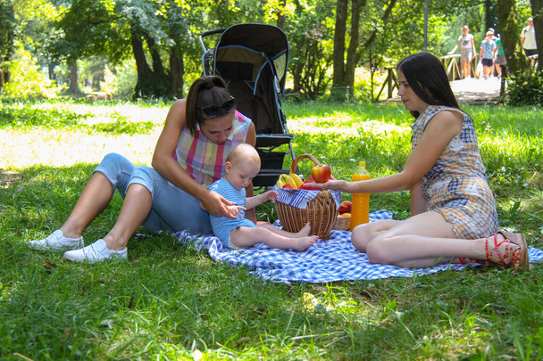 Photo of the Happy friends enjoy on a picnic in the park - Foto, immagini