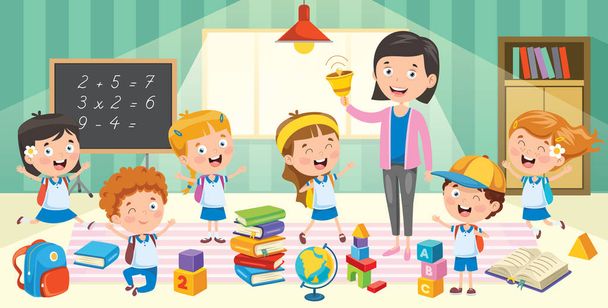 Little Students With Their Teacher - Vector, Image