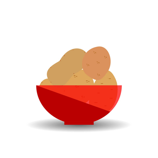 Potatos in een rode transparante schaal. Vector grafische illustratie met schaduw. - Vector, afbeelding
