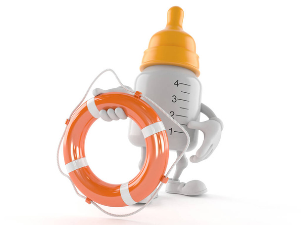 Baby bottle character holding life buoy - Photo, Image
