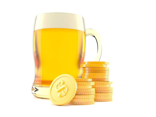 Μπύρα με στοίβα νομισμάτων - Φωτογραφία, εικόνα