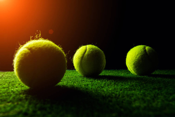 Tennis Ball isolated on black with dramatic lighting - 写真・画像