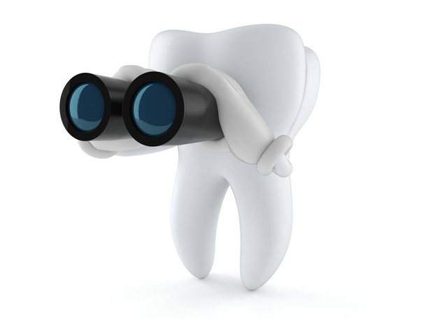 Personaje del diente mirando a través de binoculares
 - Foto, Imagen