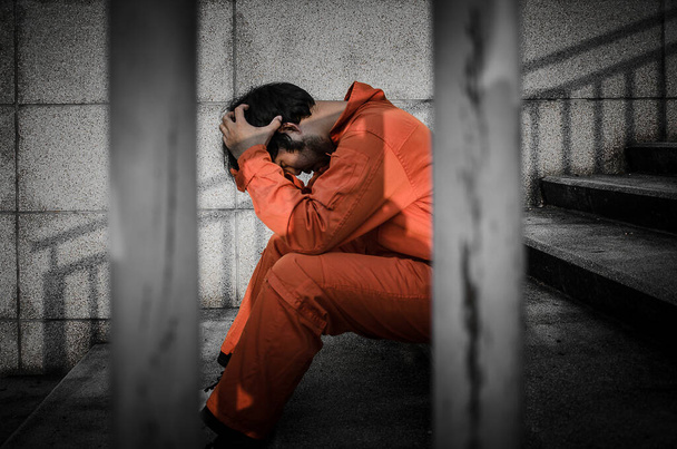 Asian depressed male prisoner                           - Fotoğraf, Görsel