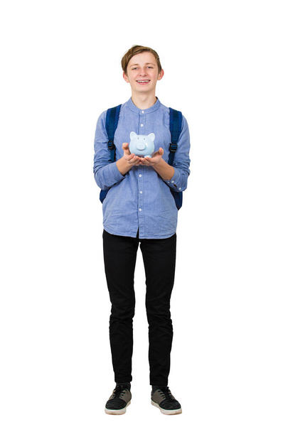 Retrato de comprimento total de estudante menino adolescente olhando para câmera c
 - Foto, Imagem