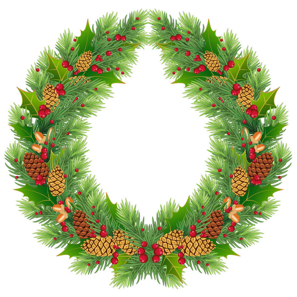 Boże Narodzenie wieniec z jodły lub gałęzi sosny z con - Wektor, obraz