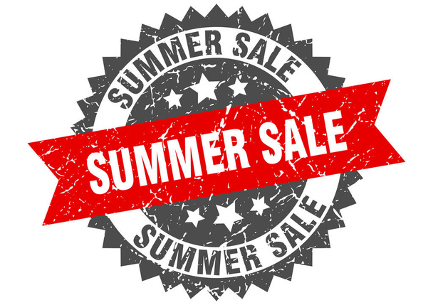 summer sale grunge stamp with red band. summer sale - ベクター画像