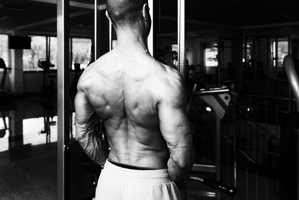 Bodybuilder Exercising Back In Gym - Foto, imagen