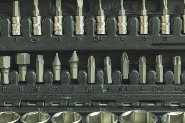 screwdriver bits from stainless steel material repair box kit background  - Valokuva, kuva