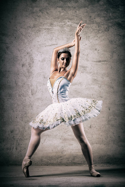 Ballet dancer, dancer, graceful lady, Ballerina on pointe in pose. Ballet, dance, theater, concert, pointe shoes. - Foto, imagen