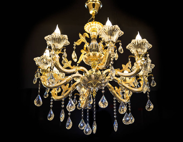 Close up on crystal of contemporary chandelier,  - Photo, Image