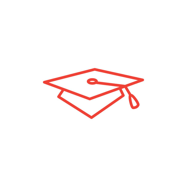 Graduation Hat Line Red Icon On White Background. Red Flat Style Vector Illustration. - Vector, Image