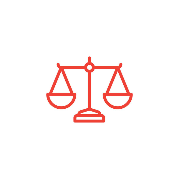 Η Δικαιοσύνη Κλίμακα Γραμμή Κόκκινο εικονίδιο σε λευκό φόντο. Κόκκινο επίπεδο στυλ εικονογράφηση διάνυσμα. - Διάνυσμα, εικόνα