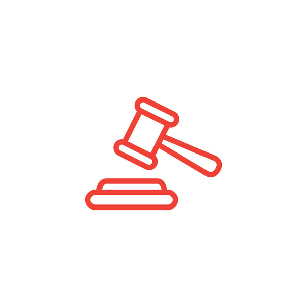 Justice Gavel Line Red Icon On White Background. Red Flat Style Vector Illustration. - Vector, Image
