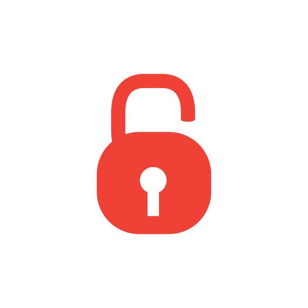 Open Lock Red Icon On White Background. Red Flat Style Vector Illustration. - Vector, Image
