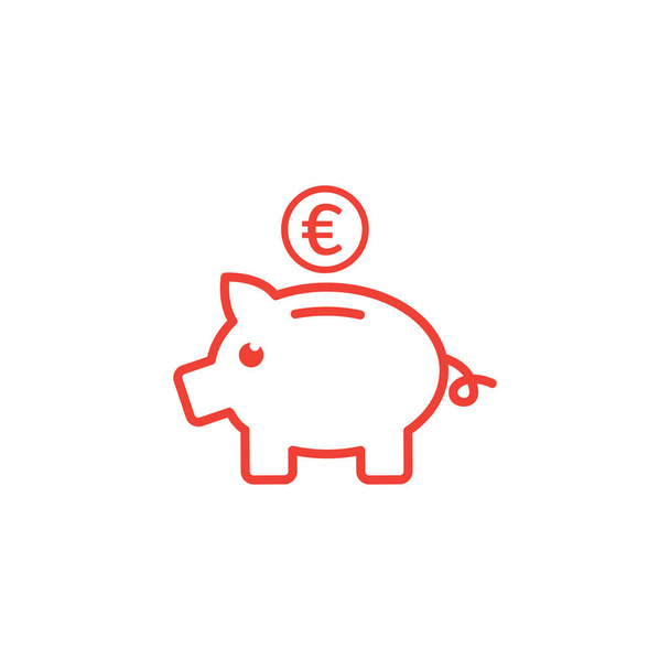 Piggy Bank Line Red Icon On White Background Red Flat Style Vector Illustration. - Вектор, зображення