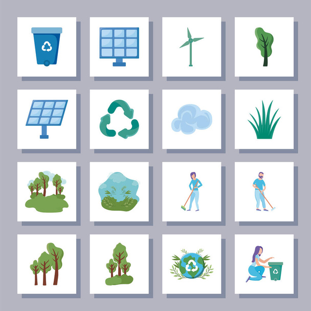 набор иконок возобновляемых источников энергии на белом фоне
 - Вектор,изображение