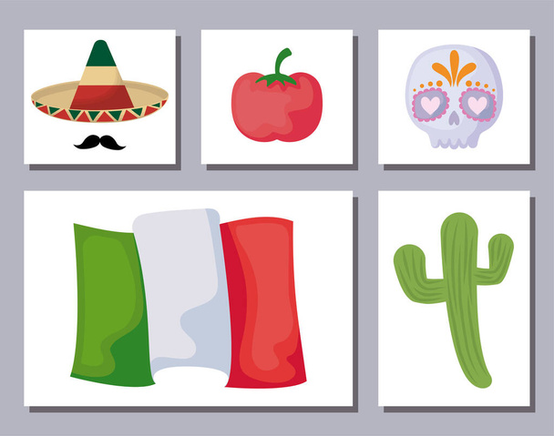 pakiet meksykańskich tradycyjnych ikon zestawu - Wektor, obraz