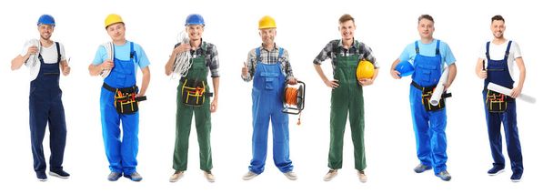 Different male electricians on white background - Φωτογραφία, εικόνα